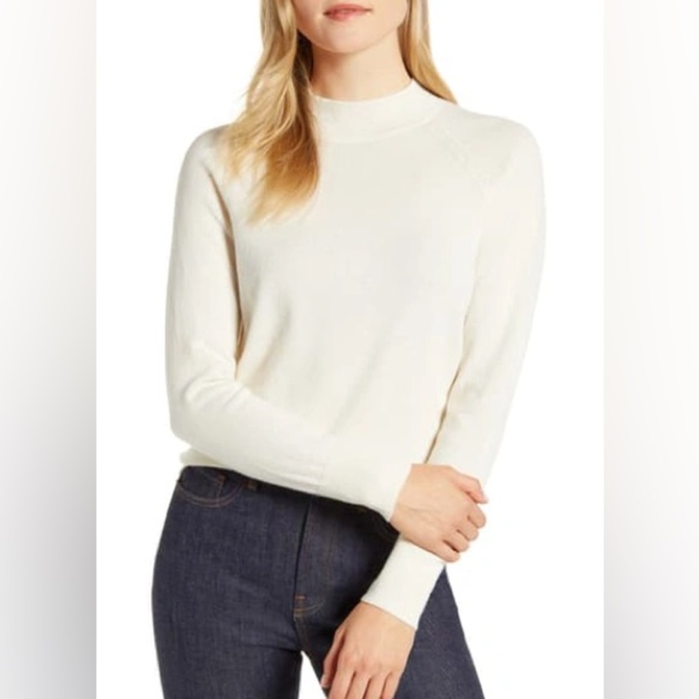 Everlane The Cashmere‎ Raglan Mock Neck Sweater Size Large Butter Yellow Cream